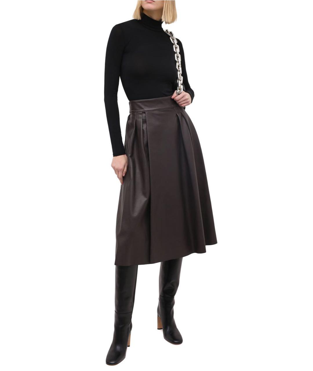 DOLCE&GABBANA Черная кожаная юбка миди, фото 7