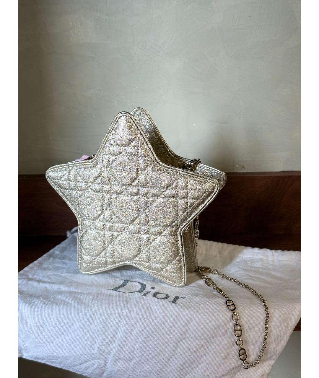 CHRISTIAN DIOR Золотая кожаная сумка через плечо, фото 8