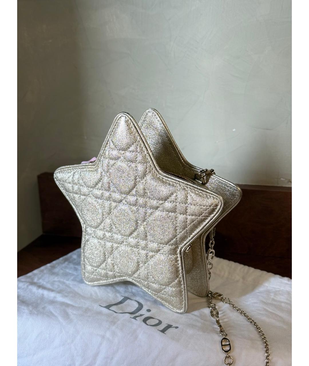 CHRISTIAN DIOR Золотая кожаная сумка через плечо, фото 3