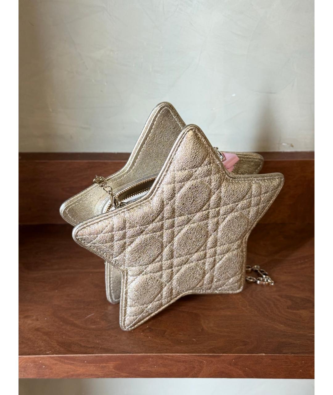 CHRISTIAN DIOR Золотая кожаная сумка через плечо, фото 5