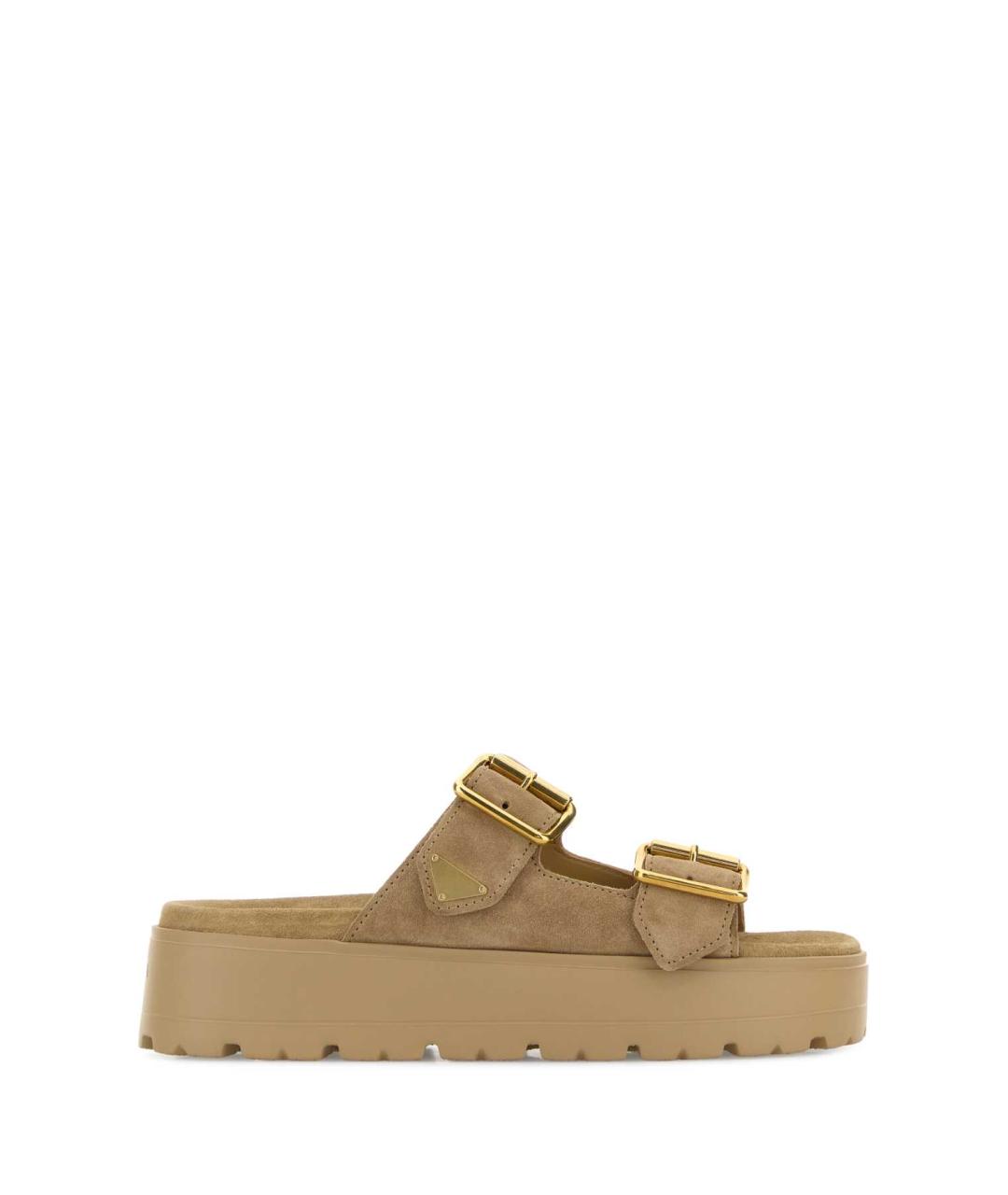 PRADA Бежевые замшевые шлепанцы, фото 1