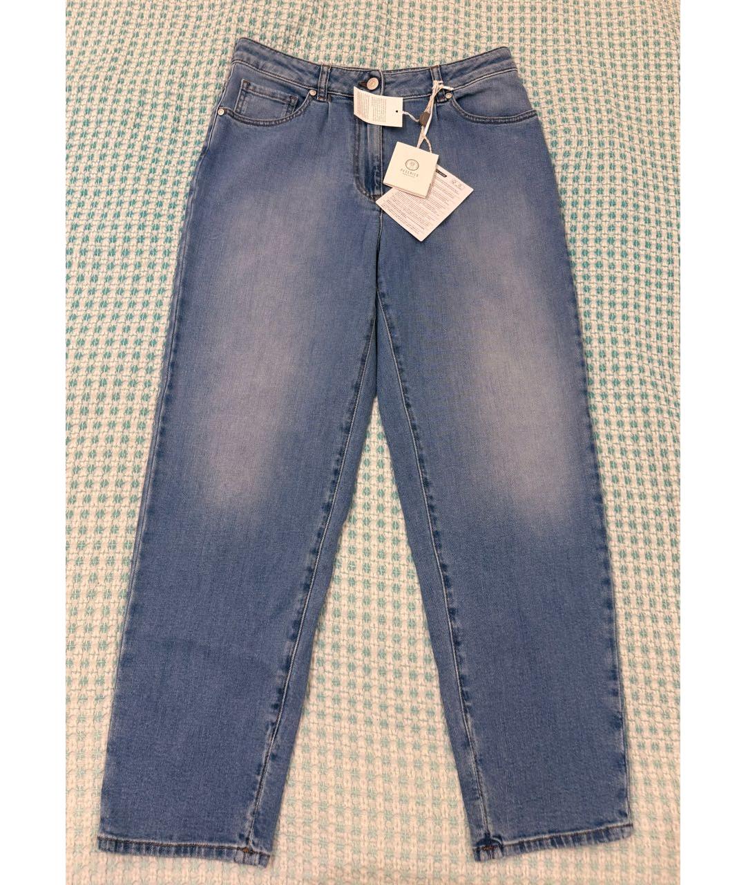 PESERICO Голубые хлопко-эластановые прямые джинсы, фото 2