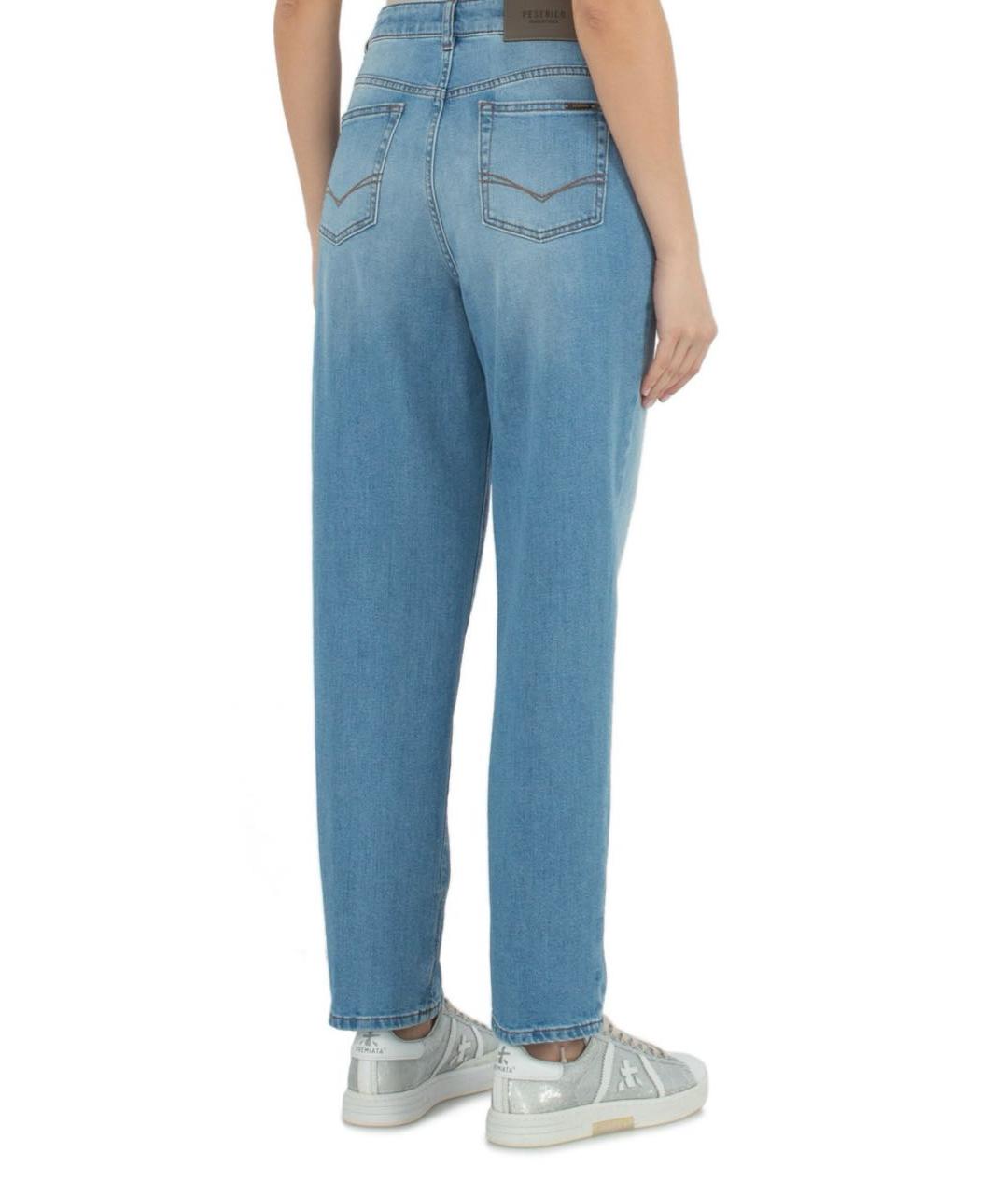 PESERICO Голубые хлопко-эластановые прямые джинсы, фото 8