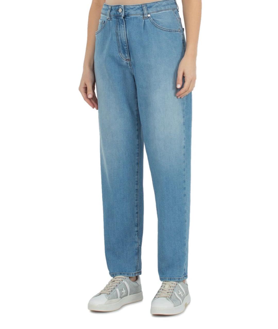 PESERICO Голубые хлопко-эластановые прямые джинсы, фото 7