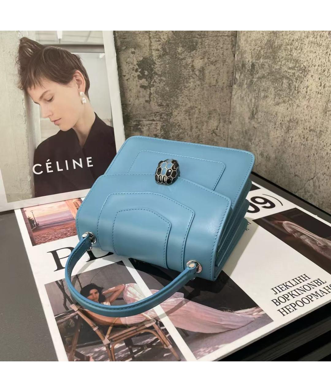 BVLGARI Голубая кожаная сумка через плечо, фото 4