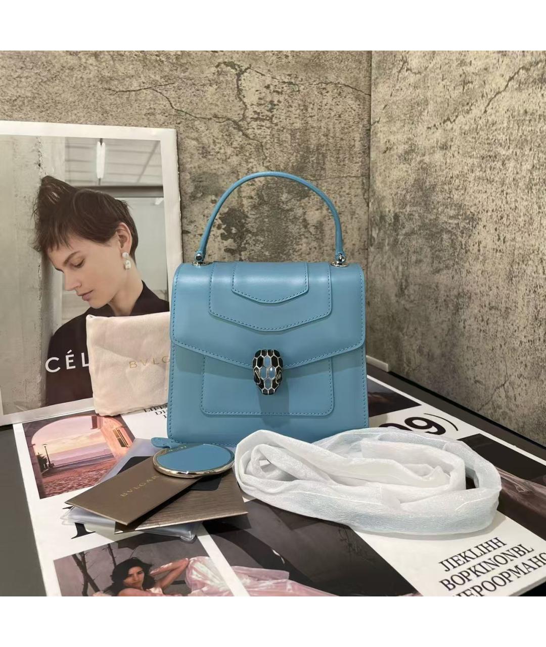 BVLGARI Голубая кожаная сумка через плечо, фото 2