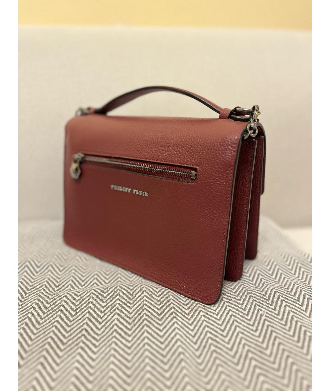 PHILIPP PLEIN Бордовая кожаная сумка через плечо, фото 3