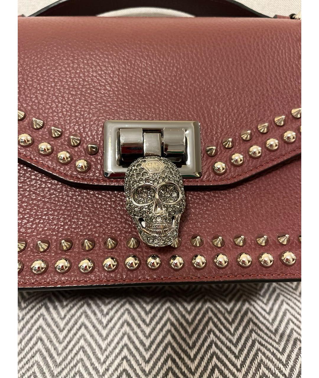 PHILIPP PLEIN Бордовая кожаная сумка через плечо, фото 2