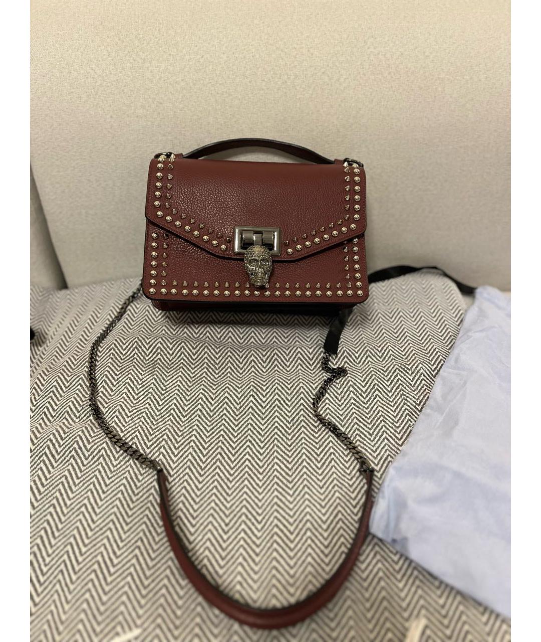 PHILIPP PLEIN Бордовая кожаная сумка через плечо, фото 6