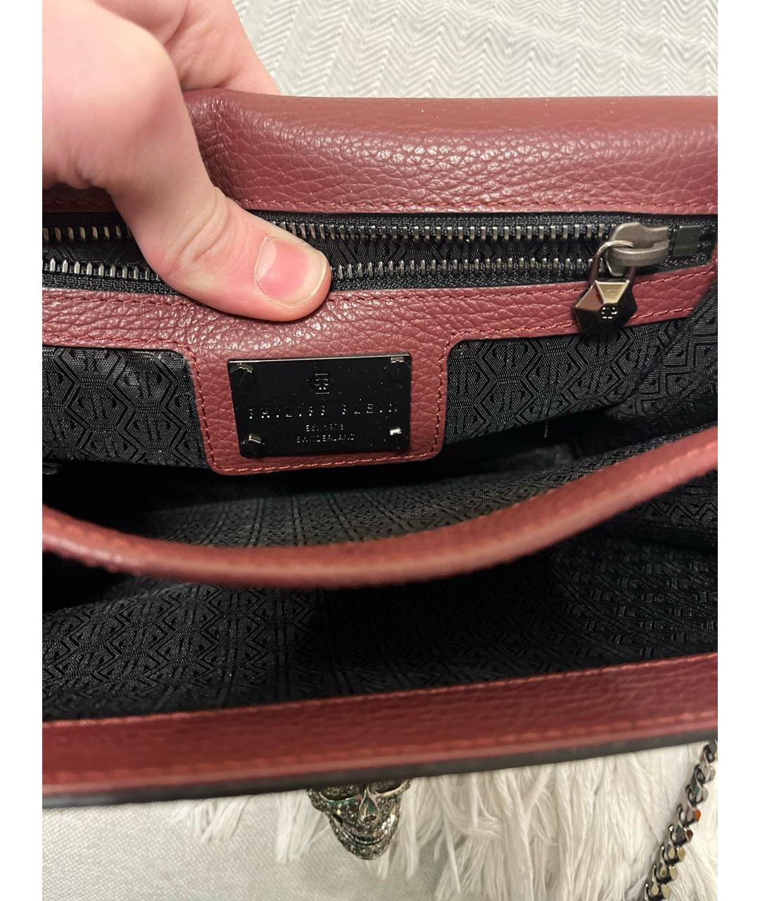 PHILIPP PLEIN Бордовая кожаная сумка через плечо, фото 5