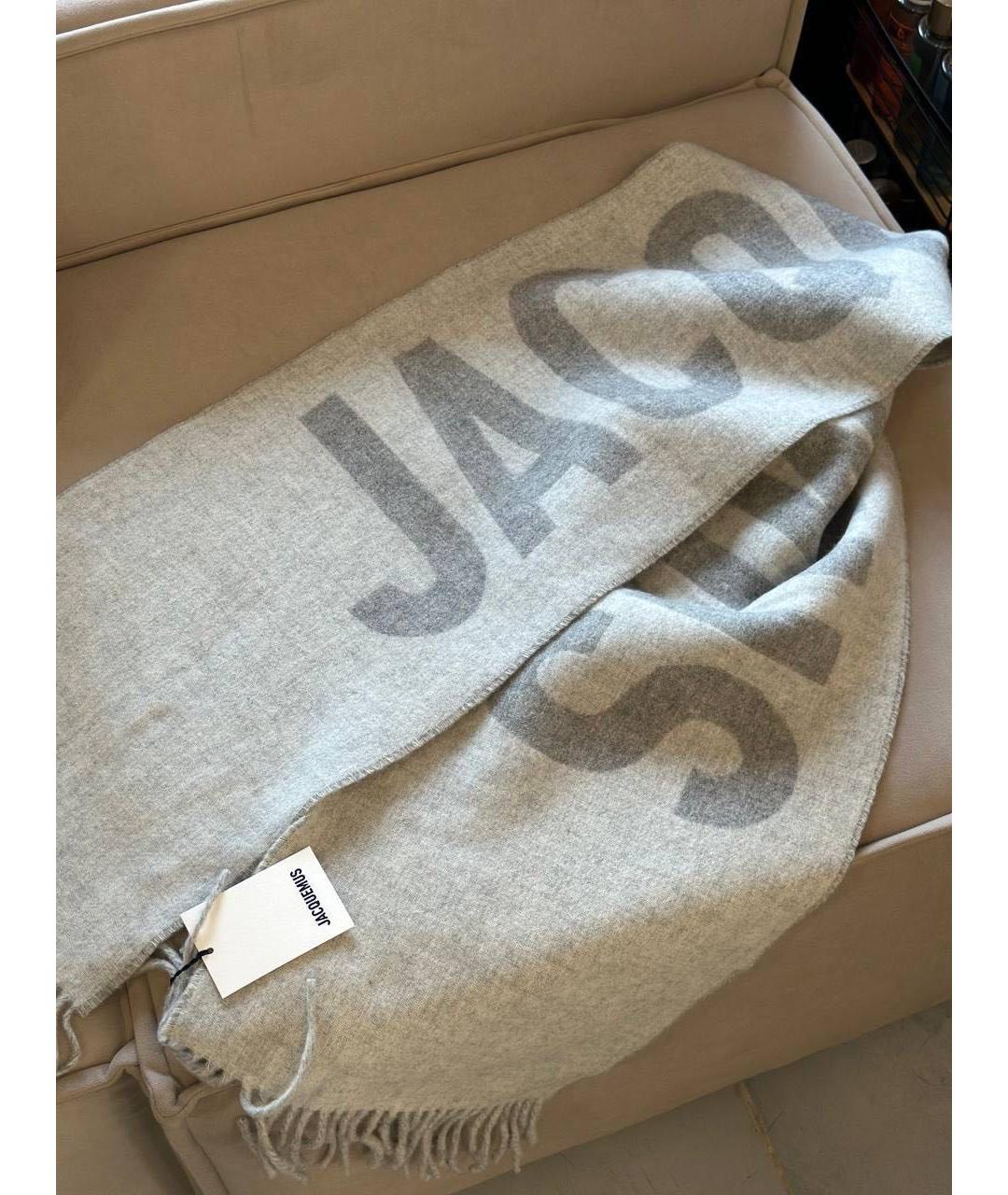 JACQUEMUS Серый шерстяной шарф, фото 4