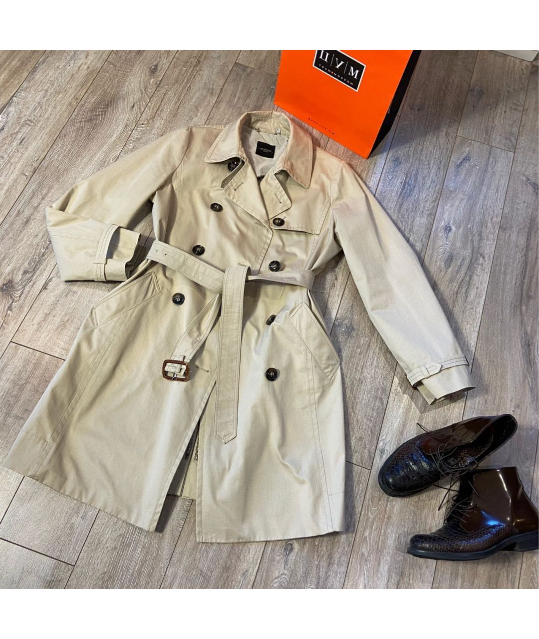MAX MARA Бежевый хлопковый тренч/плащ, фото 3
