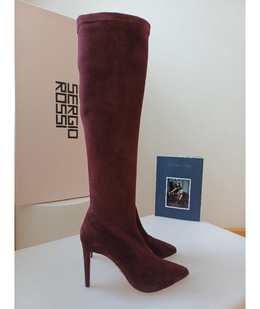 SERGIO ROSSI Коричневые замшевые сапоги, фото 2