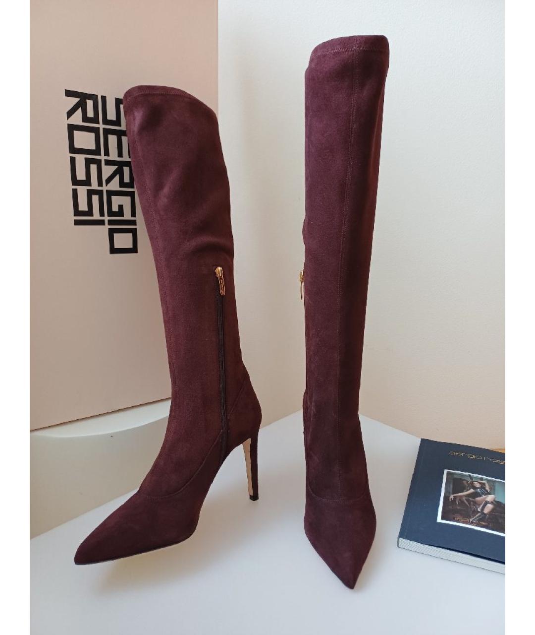 SERGIO ROSSI Коричневые замшевые сапоги, фото 3