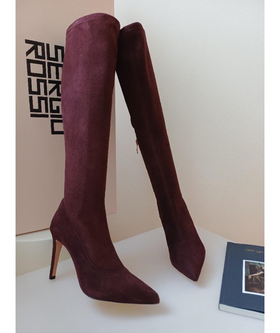 SERGIO ROSSI Коричневые замшевые сапоги, фото 5