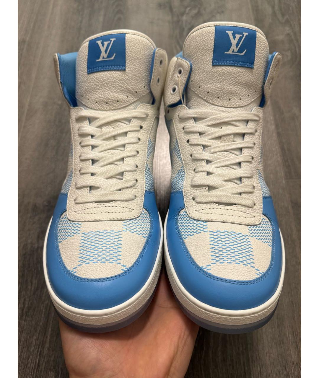 LOUIS VUITTON Голубые кожаные высокие кроссовки / кеды, фото 2