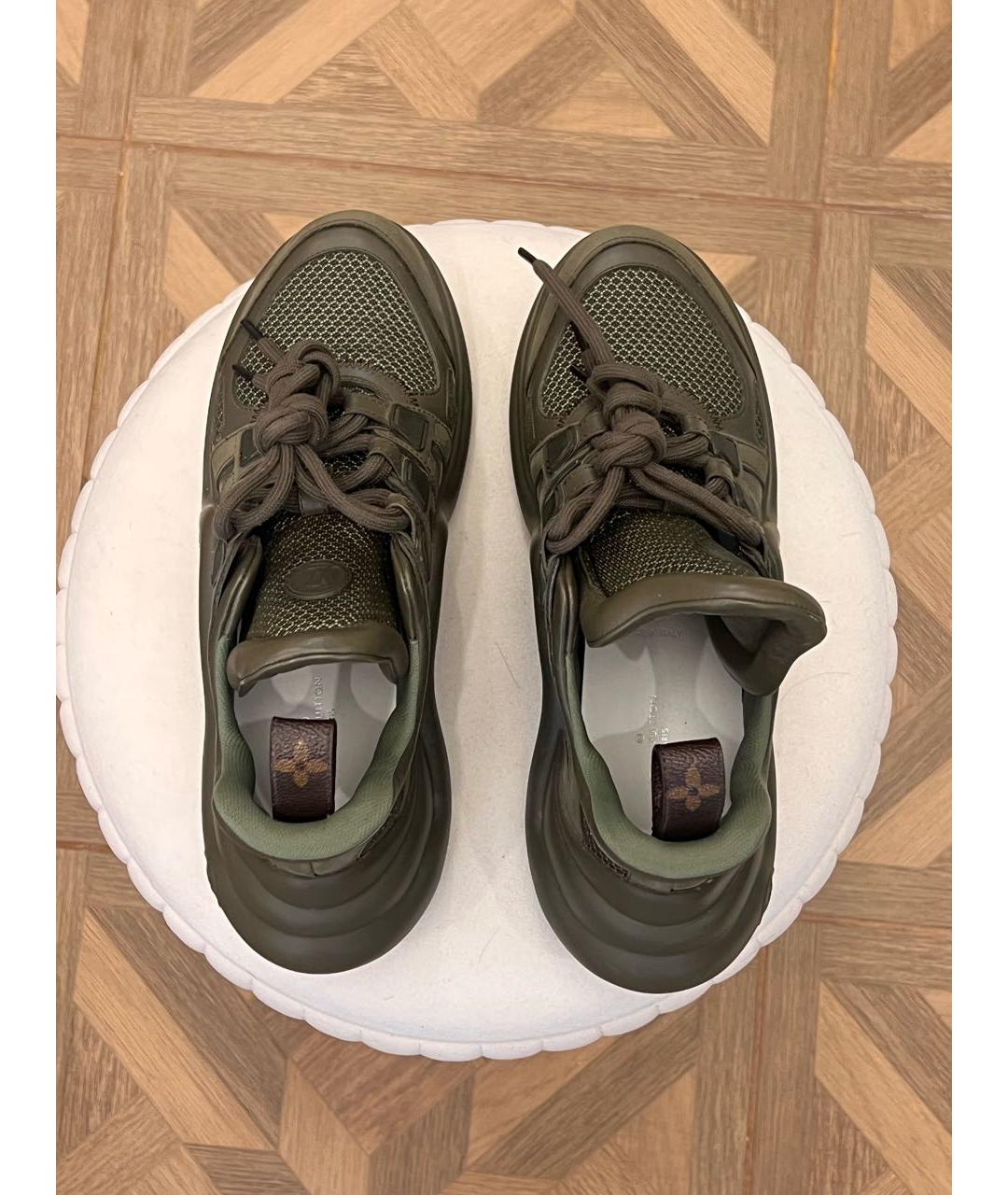 LOUIS VUITTON Хаки кожаные кроссовки, фото 3