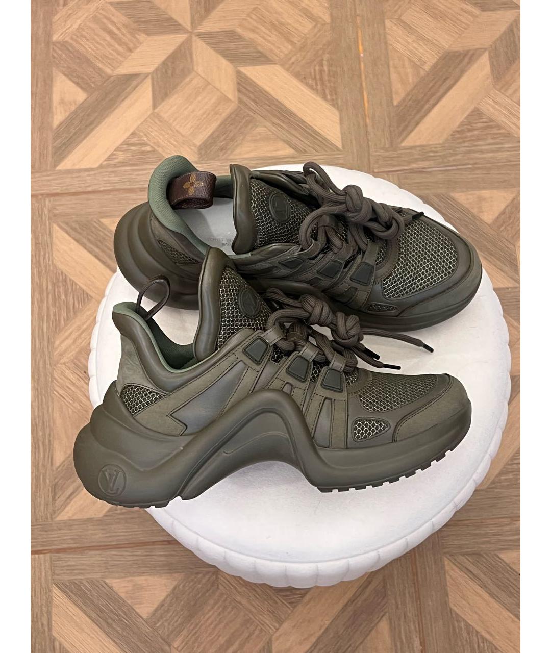 LOUIS VUITTON Хаки кожаные кроссовки, фото 6