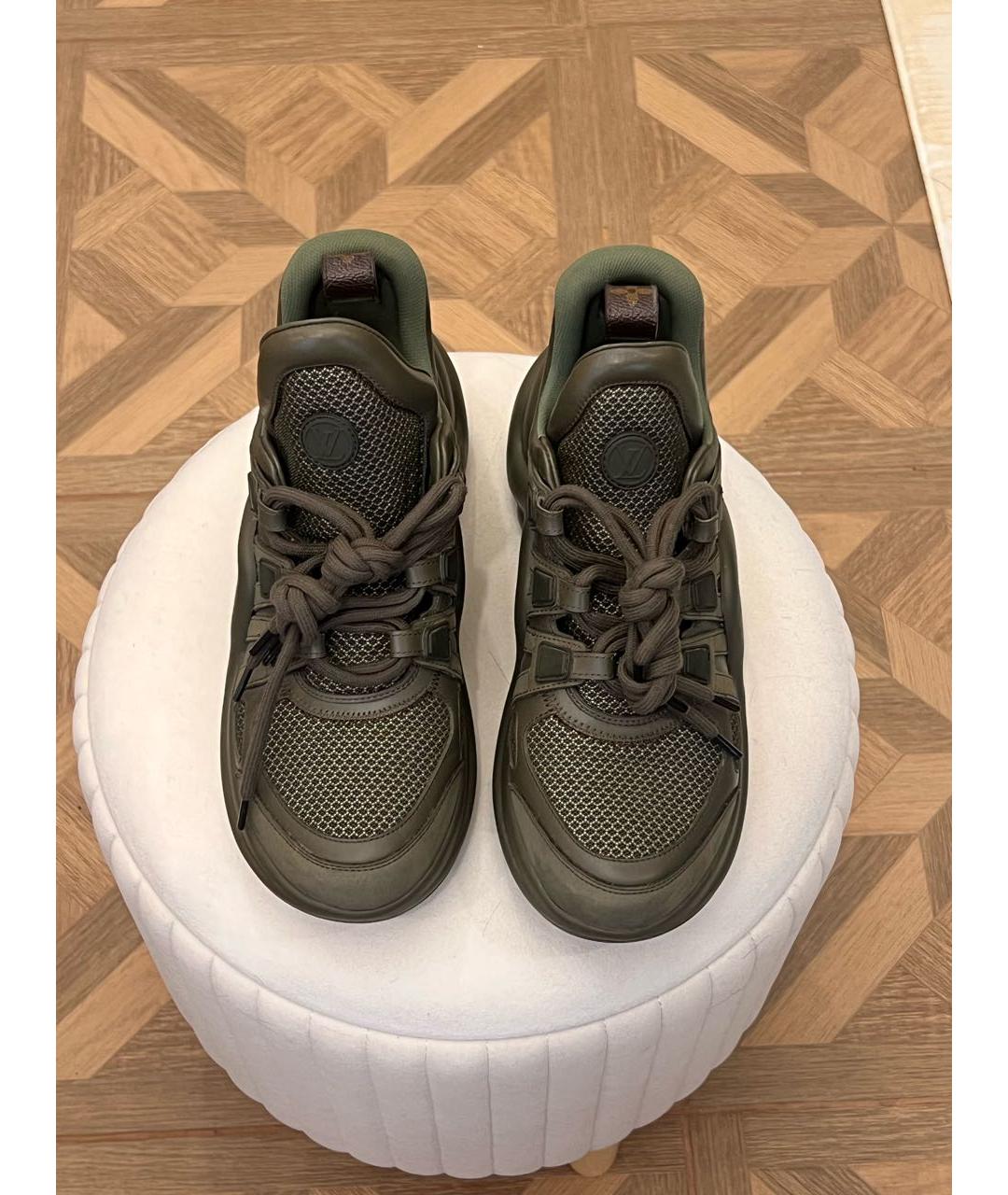 LOUIS VUITTON Хаки кожаные кроссовки, фото 2