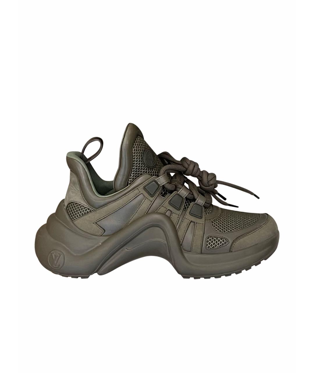 LOUIS VUITTON Хаки кожаные кроссовки, фото 1