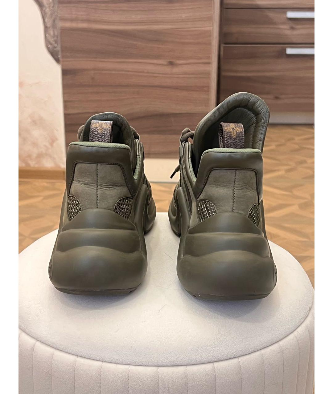 LOUIS VUITTON Хаки кожаные кроссовки, фото 4