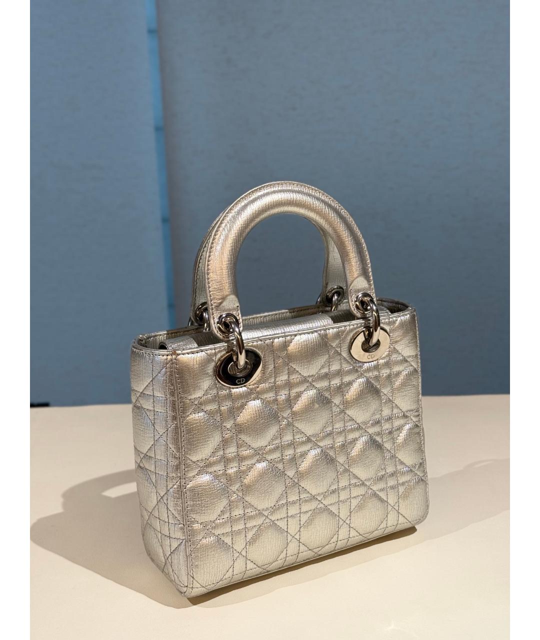 CHRISTIAN DIOR Серебряная кожаная сумка тоут, фото 8