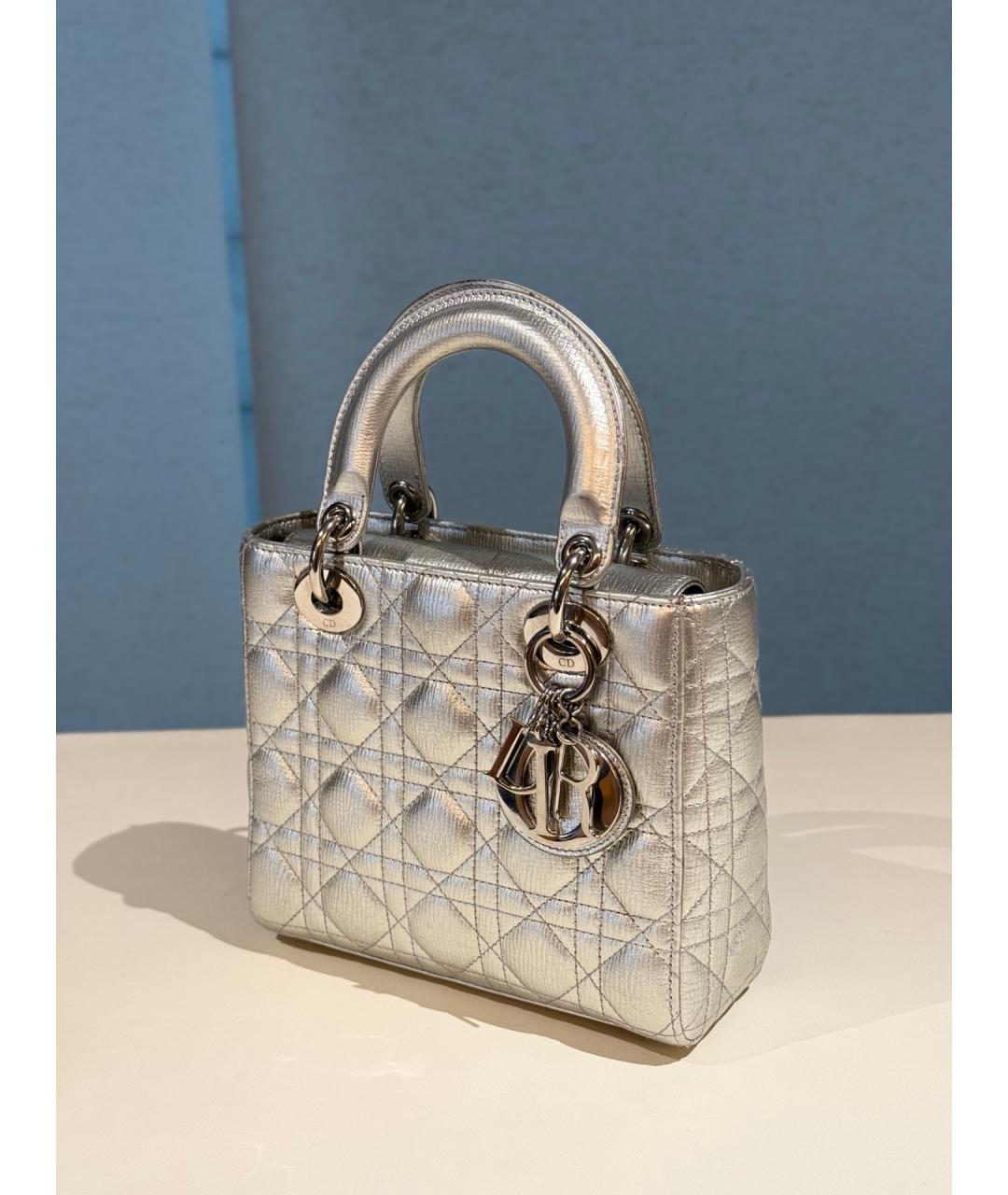 CHRISTIAN DIOR Серебряная кожаная сумка тоут, фото 3