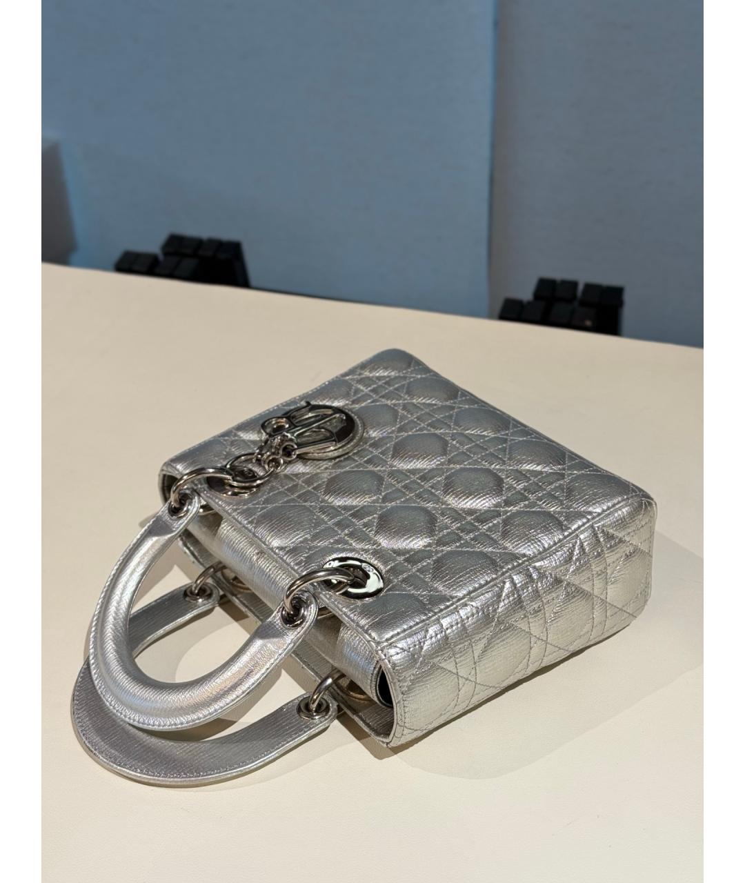 CHRISTIAN DIOR Серебряная кожаная сумка тоут, фото 9