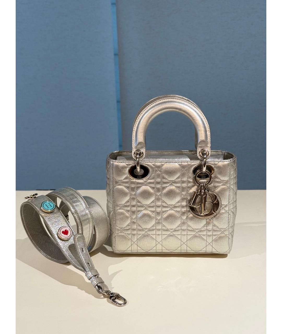 CHRISTIAN DIOR Серебряная кожаная сумка тоут, фото 10