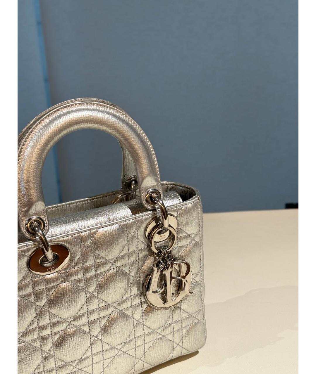 CHRISTIAN DIOR Серебряная кожаная сумка тоут, фото 5