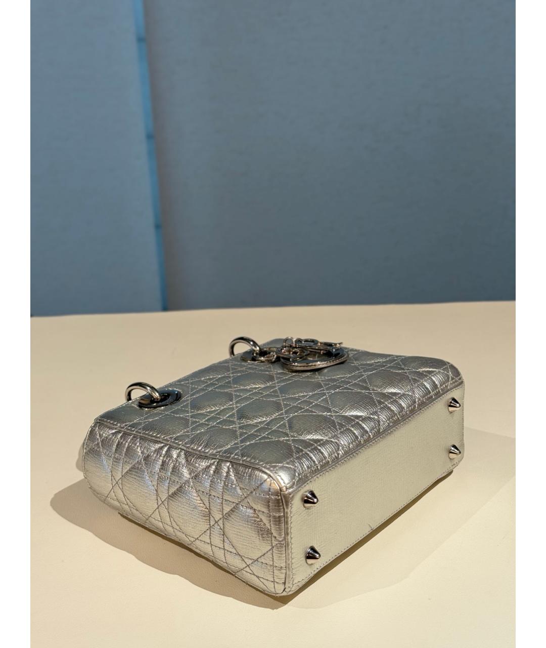 CHRISTIAN DIOR Серебряная кожаная сумка тоут, фото 6