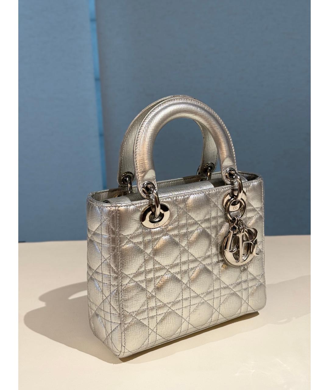 CHRISTIAN DIOR Серебряная кожаная сумка тоут, фото 4
