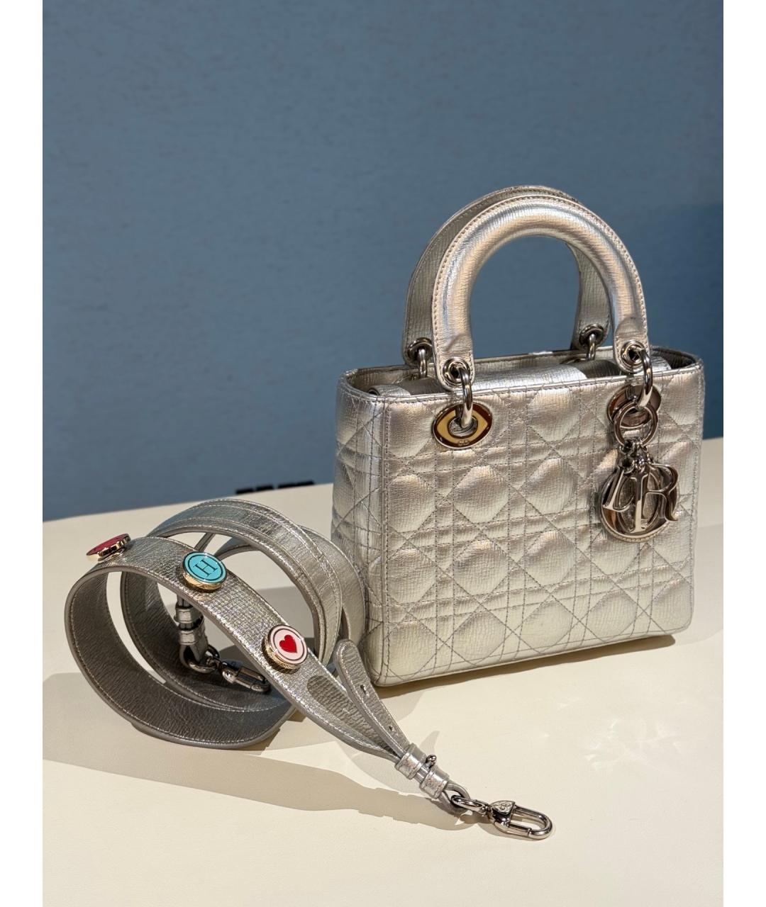 CHRISTIAN DIOR Серебряная кожаная сумка тоут, фото 2