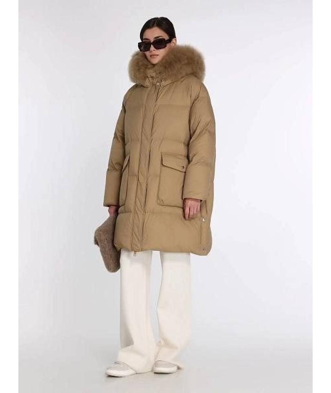 YVES SALOMON Бежевый полиэстеровый пуховик, фото 3