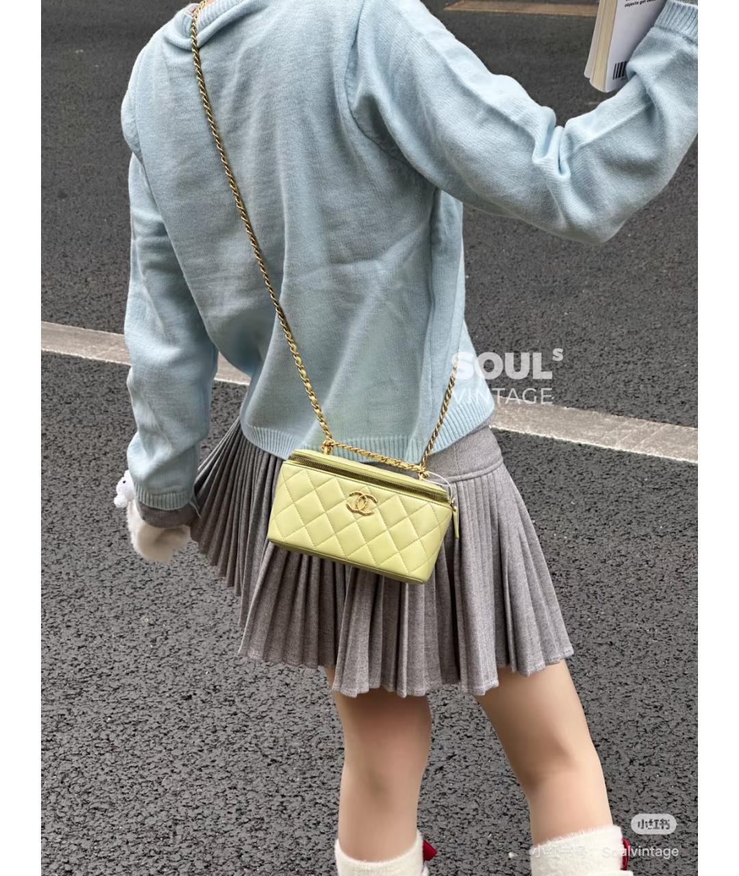 CHANEL Желтая кожаная сумка через плечо, фото 6