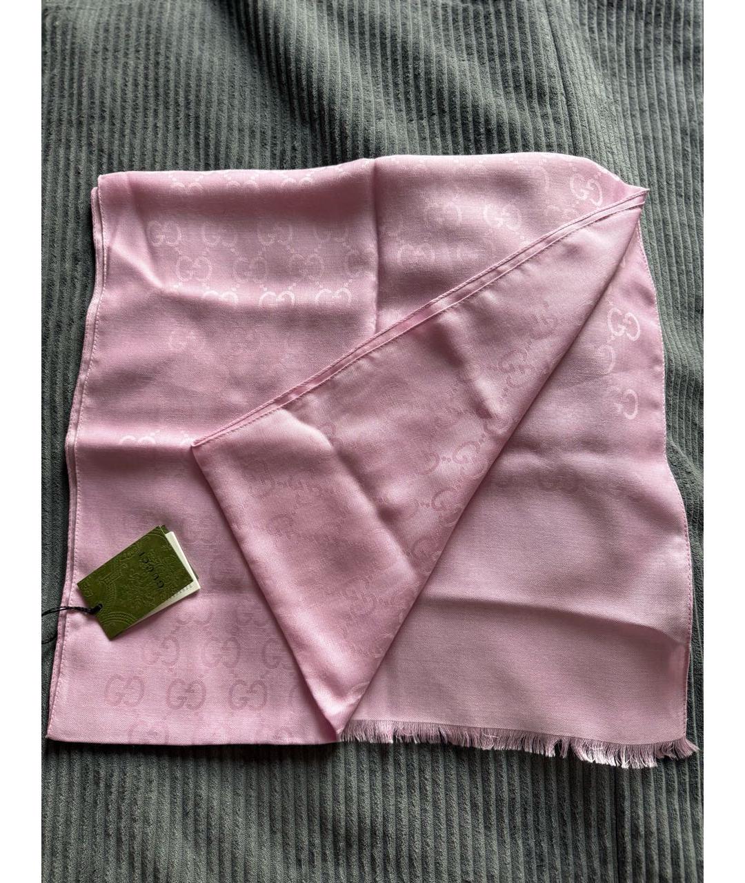GUCCI Розовый шерстяной шарф, фото 4