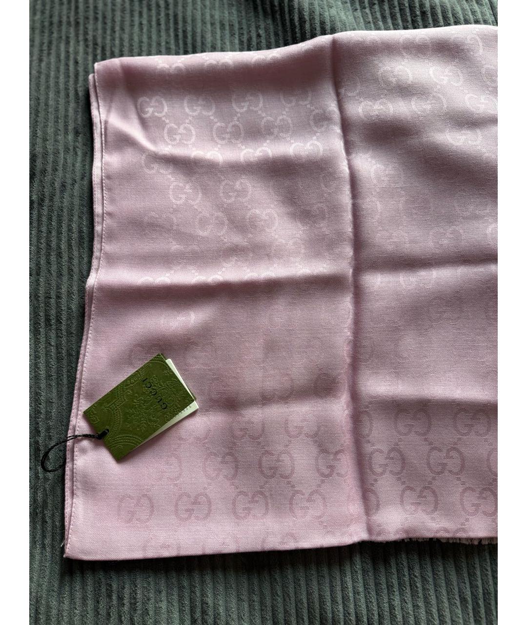 GUCCI Розовый шерстяной шарф, фото 2