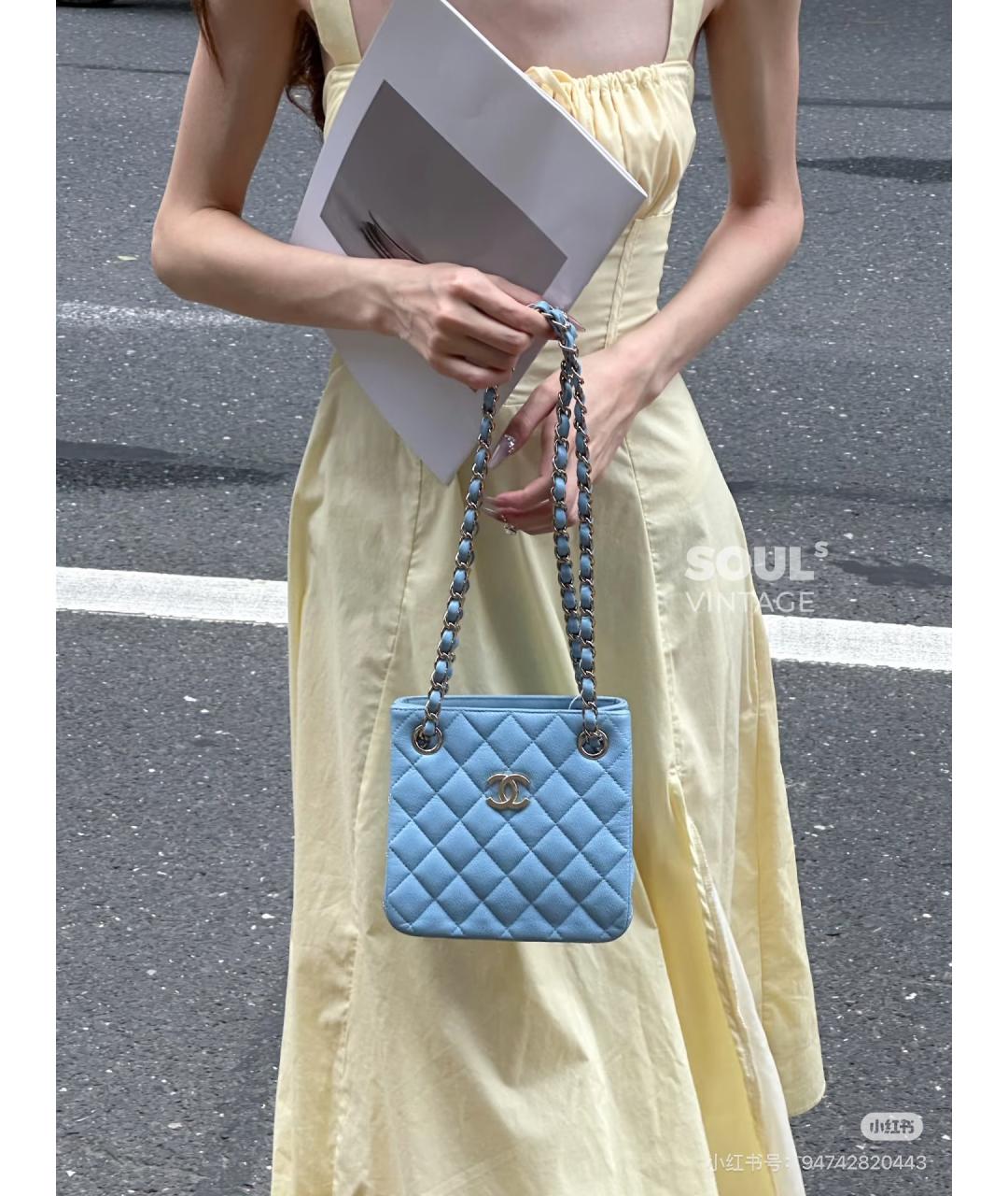 CHANEL Голубая кожаная сумка через плечо, фото 6