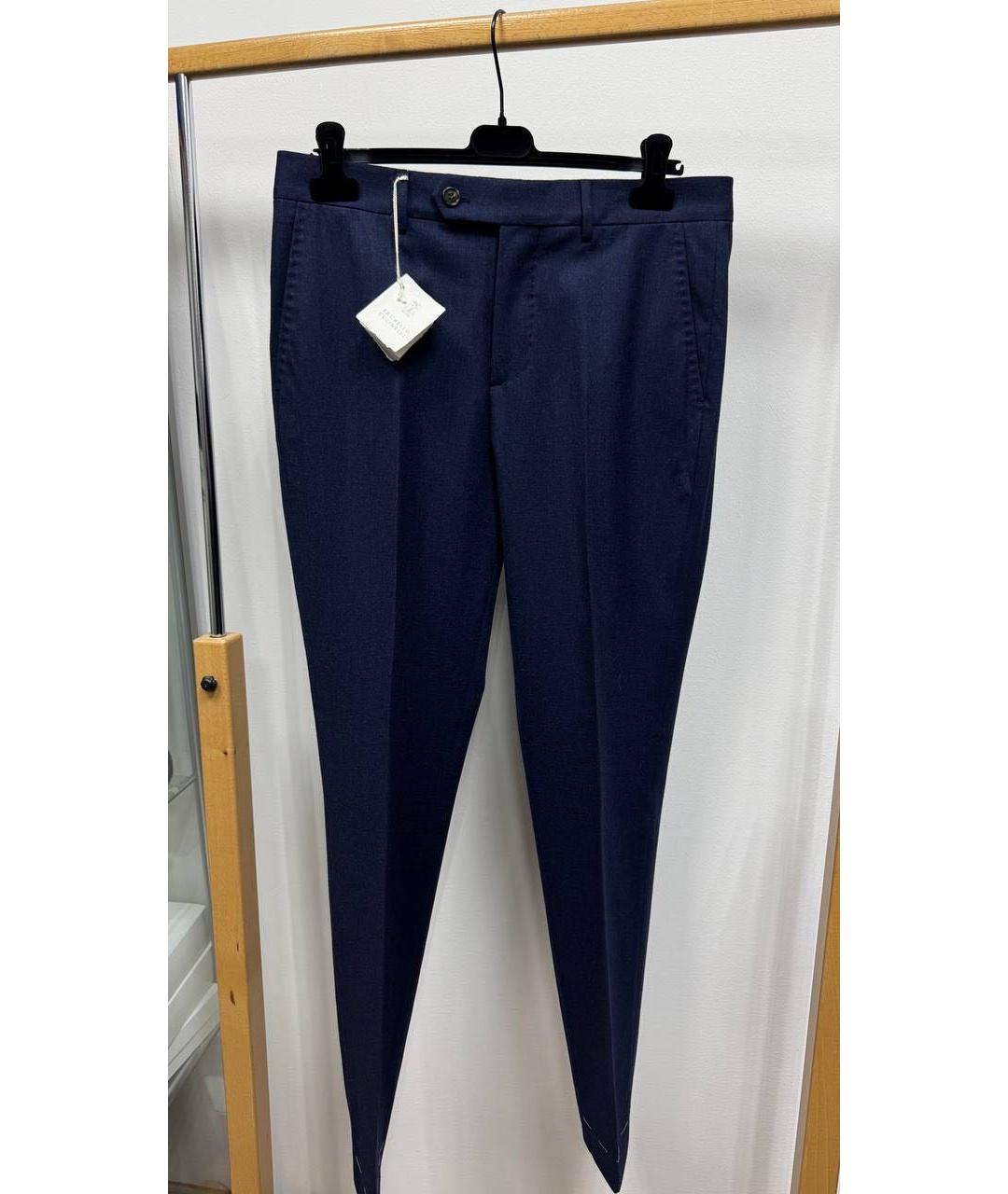 BRUNELLO CUCINELLI Темно-синие шерстяные классические брюки, фото 4