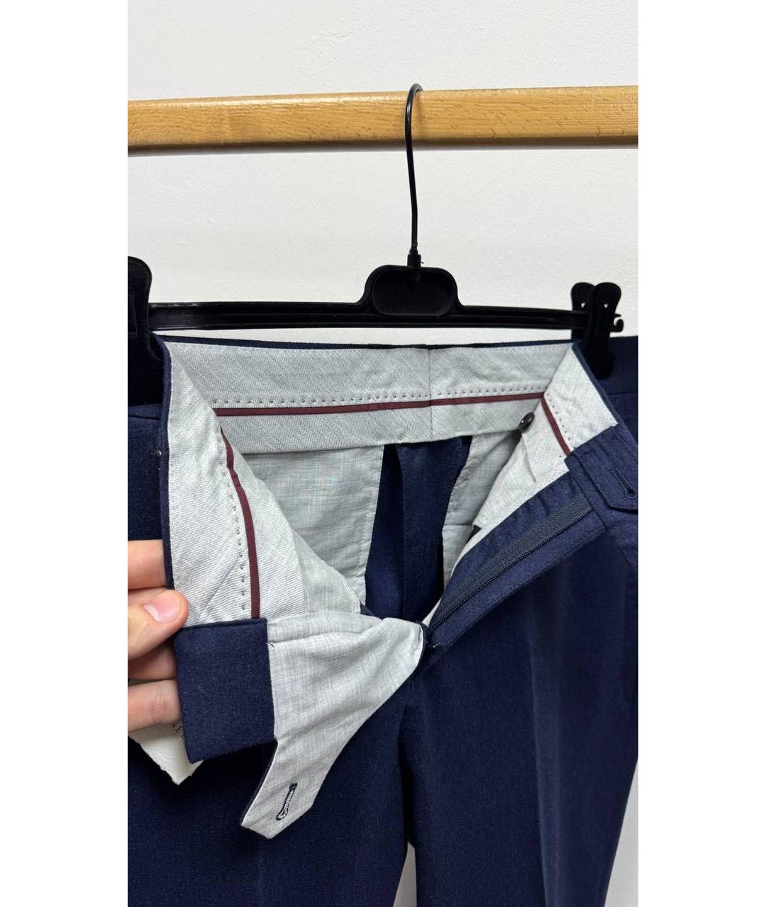 BRUNELLO CUCINELLI Темно-синие шерстяные классические брюки, фото 2