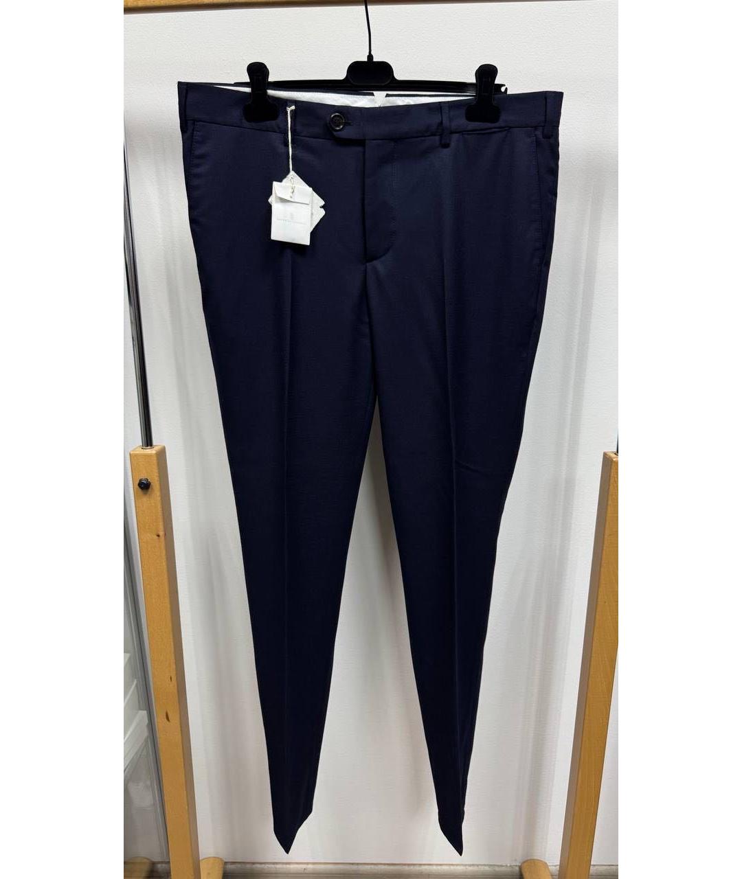 BRUNELLO CUCINELLI Темно-синие шерстяные классические брюки, фото 4