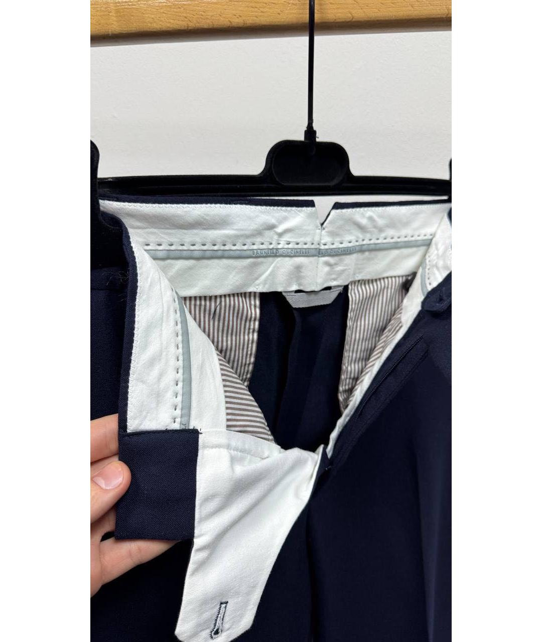 BRUNELLO CUCINELLI Темно-синие шерстяные классические брюки, фото 2