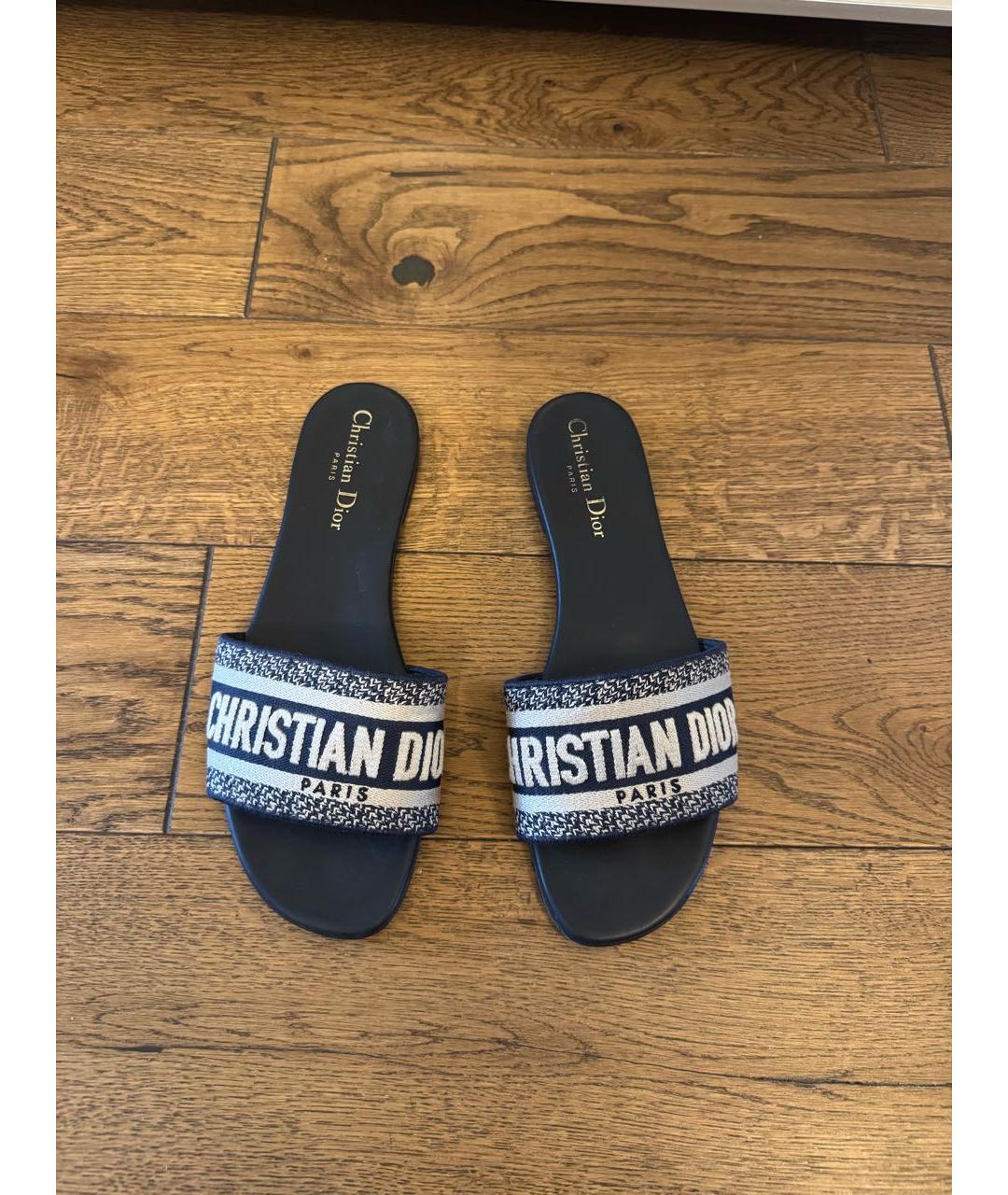 CHRISTIAN DIOR Синие кожаные шлепанцы, фото 4