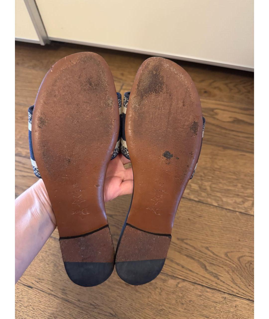 CHRISTIAN DIOR Синие кожаные шлепанцы, фото 5