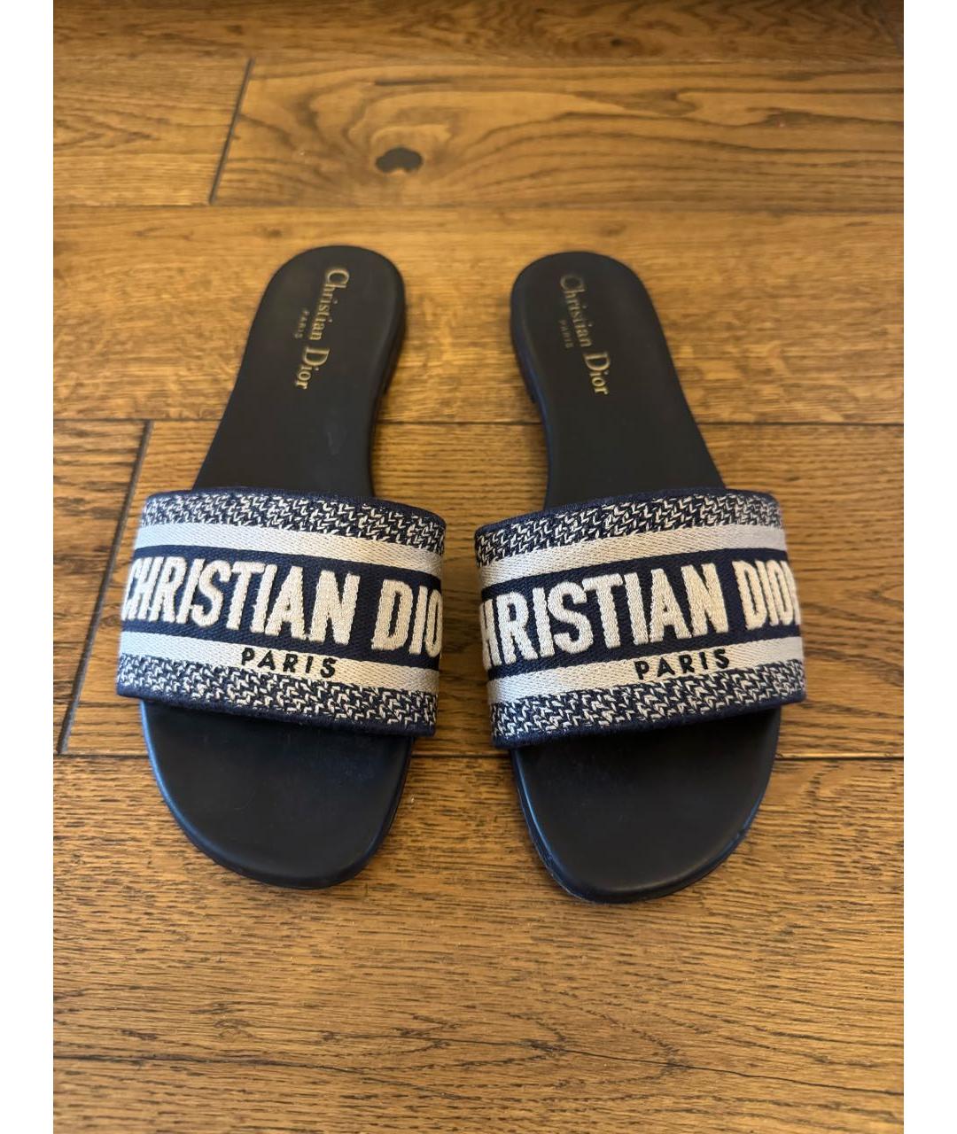CHRISTIAN DIOR Синие кожаные шлепанцы, фото 2