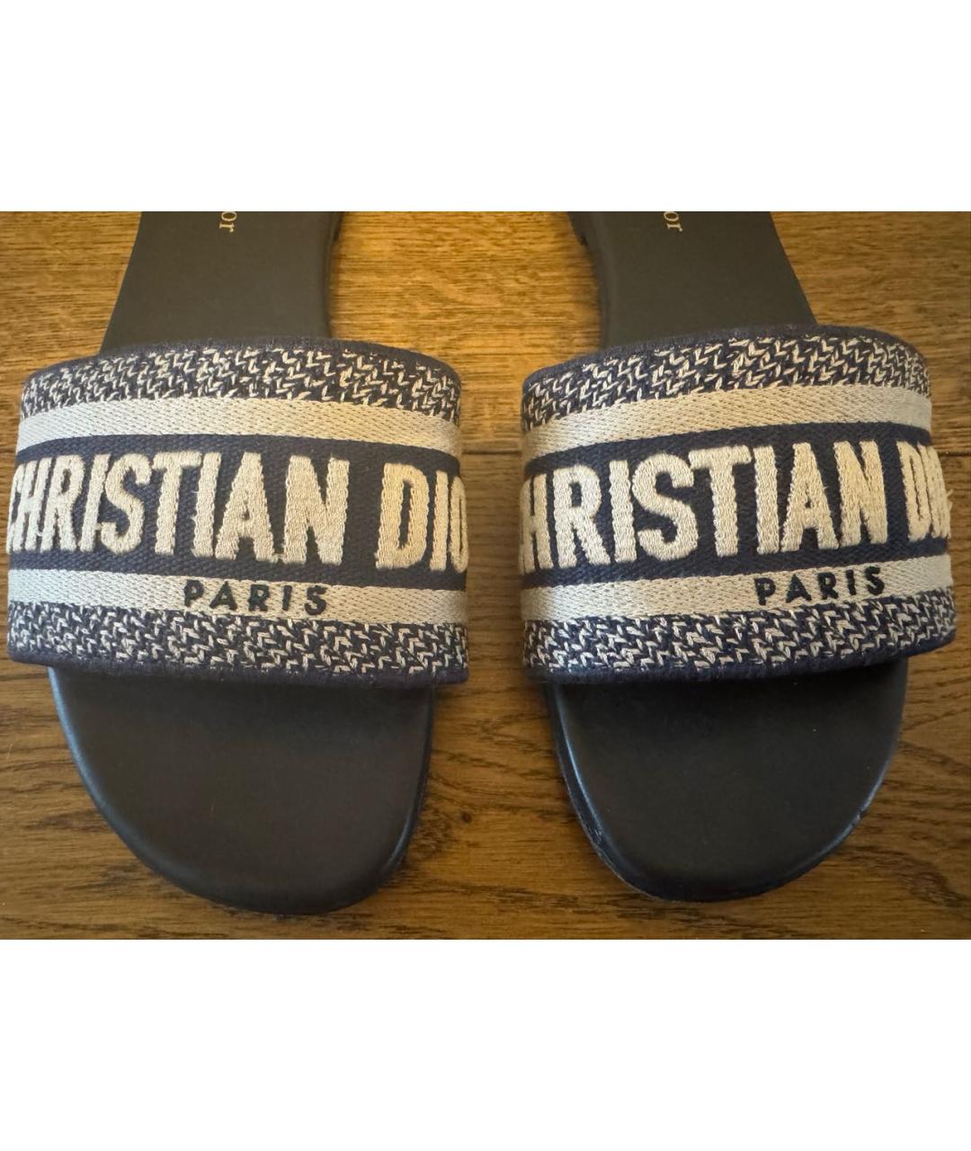 CHRISTIAN DIOR Синие кожаные шлепанцы, фото 6