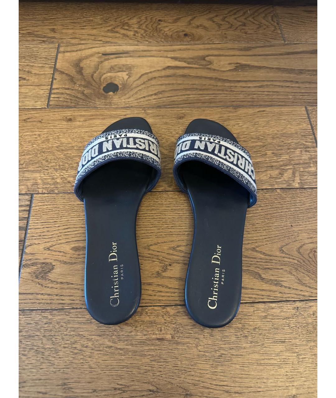 CHRISTIAN DIOR Синие кожаные шлепанцы, фото 3