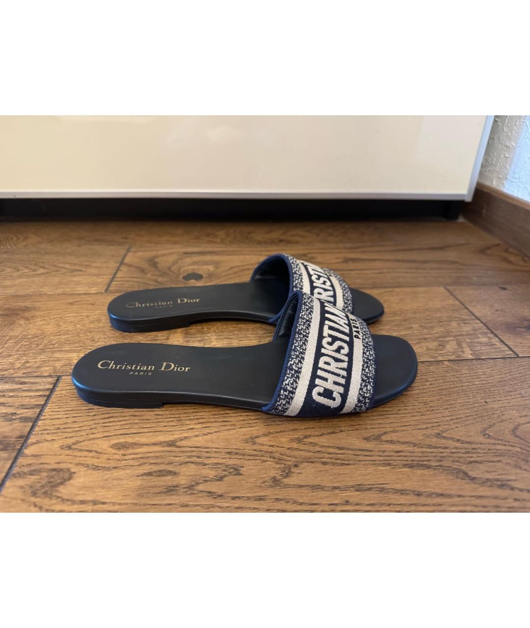 CHRISTIAN DIOR Синие кожаные шлепанцы, фото 7