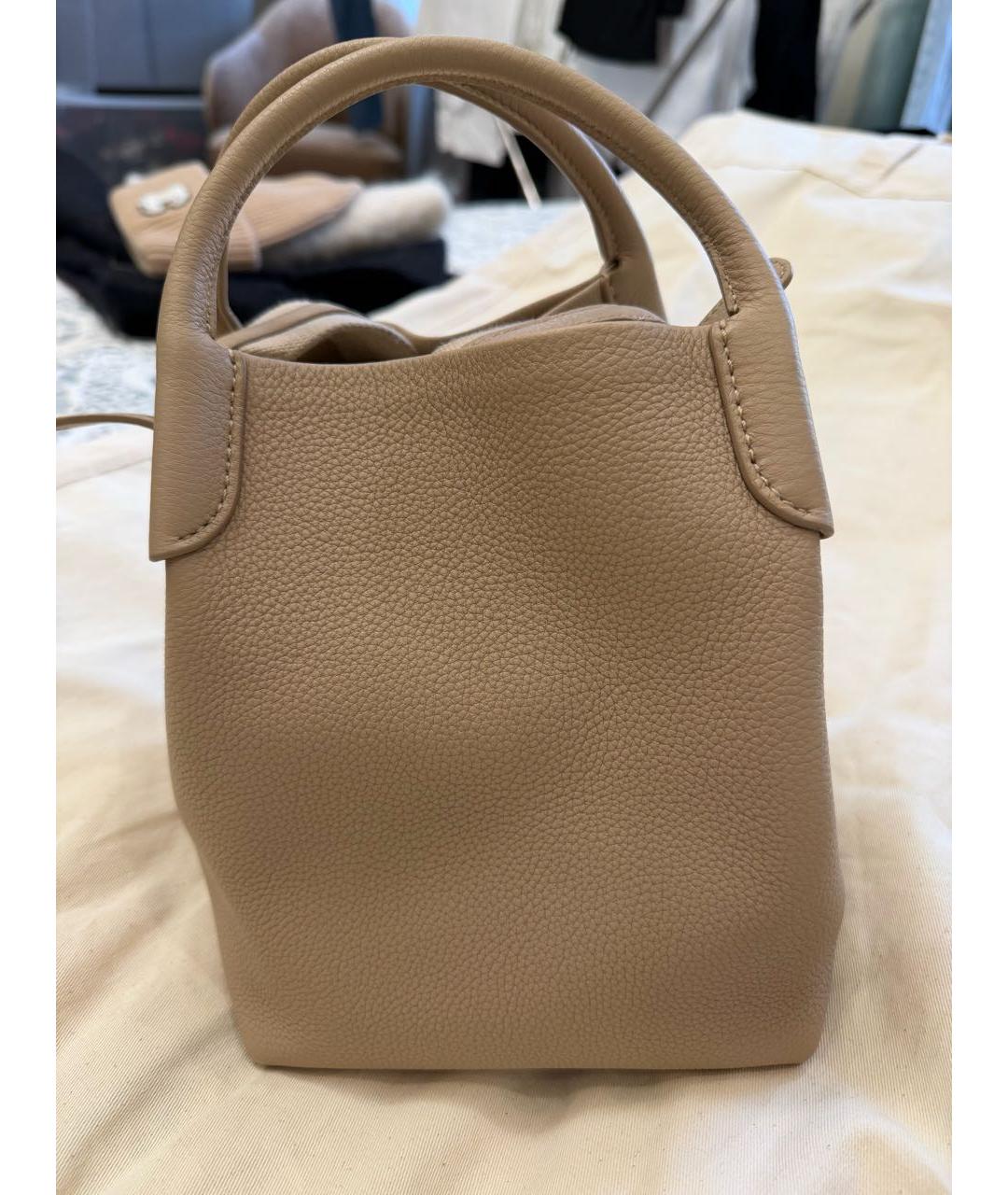 LORO PIANA Бежевая кожаная сумка с короткими ручками, фото 3