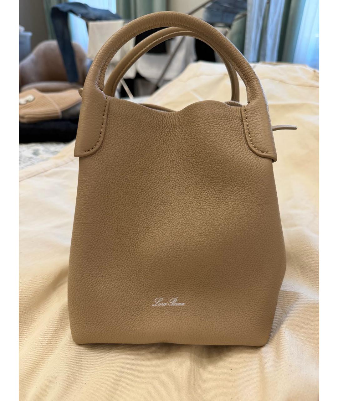 LORO PIANA Бежевая кожаная сумка с короткими ручками, фото 8